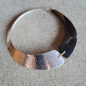 Hammered brass black genuine horn necklace…